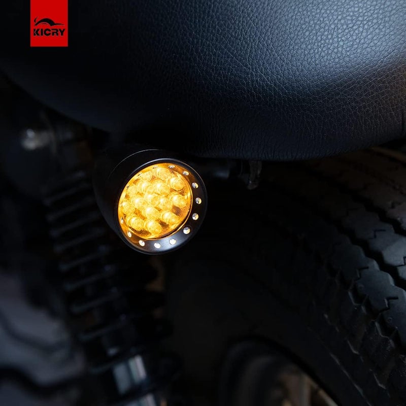 KICRY Motorcycle Turn Signals LED Bullet Front Rear Indicator Lights Universal Compatible for Harley Davidson Cruiser Iron Softail Street Bike Honda Shadow Yamaha Chopper Bobber Cafe Racer(Black/Amber-B) - Image 4